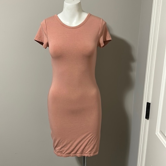 Aritzia Wildfred Free Pink Bodycon T shirt Dress Short Sleeve Sz M - Picture 1 of 9